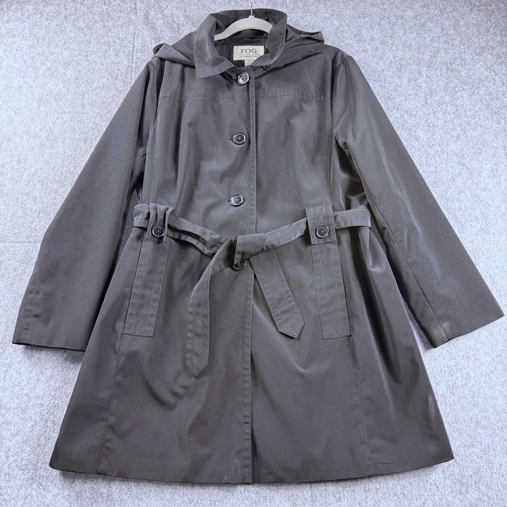 Fog‎ by London Fog Womens Black Hooded Belted Trench Coat Jacket XL